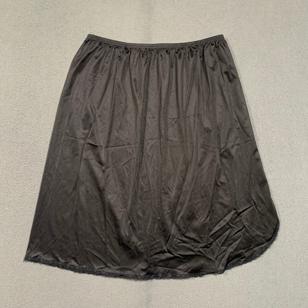 Vanity Fair Half Slip Women Large Black Nylon Tricot Lace Trim Vintage Lingerie